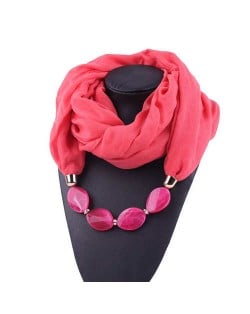 Resin Beads Decorated High Fashion Bali Yarn Women Scarf Necklace - Watermelon Red