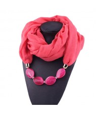 Resin Beads Decorated High Fashion Bali Yarn Women Scarf Necklace - Watermelon Red