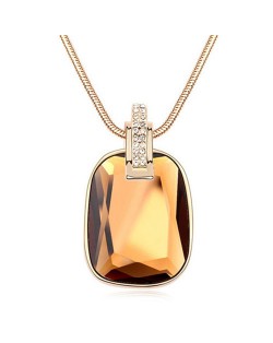 Simple Plain Style Square Crystal Pendant Necklace - Brown