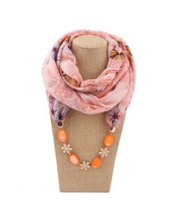 Seashell and Flower Chain Cotton Women Scarf Necklace - Orange