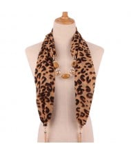 Beads and Tassel Embellished Leopard/ Snake Prints Women Scarf Necklace - Color 3