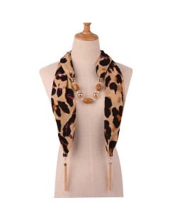 Beads and Tassel Embellished Leopard/ Snake Prints Women Scarf Necklace - Color 5