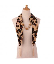 Beads and Tassel Embellished Leopard/ Snake Prints Women Scarf Necklace - Color 5