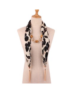 Beads and Tassel Embellished Leopard/ Snake Prints Women Scarf Necklace - Color 6