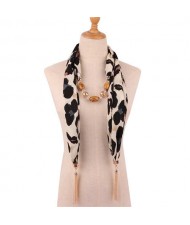 Beads and Tassel Embellished Leopard/ Snake Prints Women Scarf Necklace - Color 6