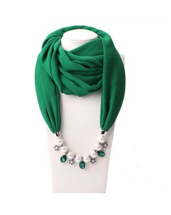Pearl Chain Pendants Chiffon Women Scarf Necklace - Grass