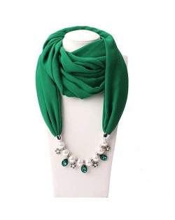 Pearl Chain Pendants Chiffon Women Scarf Necklace - Grass