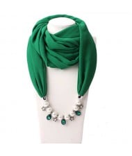 Pearl Chain Pendants Chiffon Women Scarf Necklace - Grass