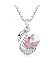 Dancing Swan Austrian Crystal Pendant Necklace - Pink