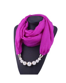 Pearl Embellished Solid Color Chiffon Women Scarf Necklace - Purple