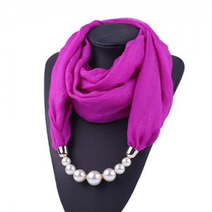 Pearl Embellished Solid Color Chiffon Women Scarf Necklace - Purple