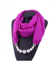 Pearl Embellished Solid Color Chiffon Women Scarf Necklace - Purple