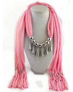 Waterdrops Design Alloy Pendants Women Scarf Necklace - Pink