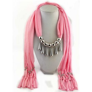 Waterdrops Design Alloy Pendants Women Scarf Necklace - Pink