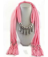 Waterdrops Design Alloy Pendants Women Scarf Necklace - Pink