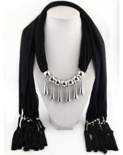 Waterdrops Design Alloy Pendants Women Scarf Necklace - Black