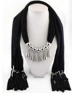 Waterdrops Design Alloy Pendants Women Scarf Necklace - Black