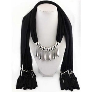 Waterdrops Design Alloy Pendants Women Scarf Necklace - Black
