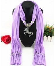 Horse Pendant Design Solid Color Women Scarf Necklace - Violet