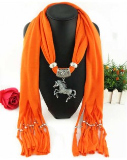 Horse Pendant Design Solid Color Women Scarf Necklace - Orange