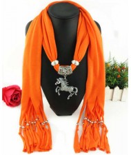 Horse Pendant Design Solid Color Women Scarf Necklace - Orange