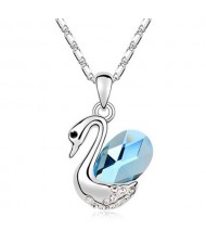 Dancing Swan Austrian Crystal Pendant Necklace - Blue