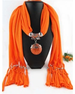 Butterfly Style Round Gem Pendant Women Scarf Necklace - Orange