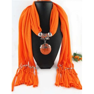 Butterfly Style Round Gem Pendant Women Scarf Necklace - Orange