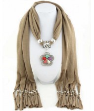 Artificial Turquoise Flower Pendant Solid Color Women Scarf Necklace - Brown