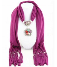 Artificial Turquoise Flower Pendant Solid Color Women Scarf Necklace - Fuchsia