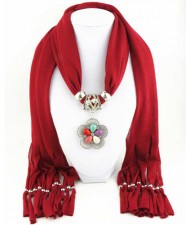 Artificial Turquoise Flower Pendant Solid Color Women Scarf Necklace - Red
