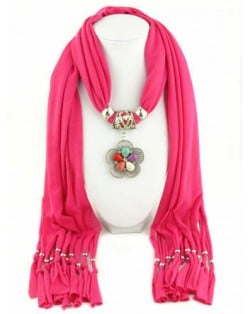 Artificial Turquoise Flower Pendant Solid Color Women Scarf Necklace - Rose