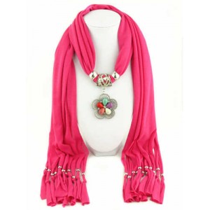 Artificial Turquoise Flower Pendant Solid Color Women Scarf Necklace - Rose