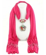 Artificial Turquoise Flower Pendant Solid Color Women Scarf Necklace - Rose