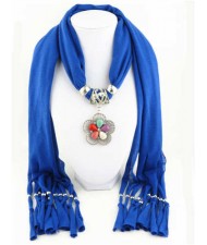 Artificial Turquoise Flower Pendant Solid Color Women Scarf Necklace - Royal Blue