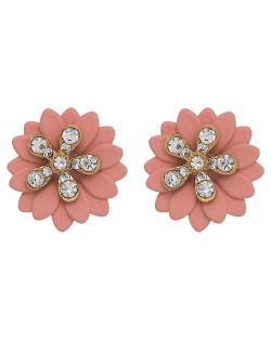 Rhinestone Embellished Daisy Design High Fashion Women Earrings - Pink