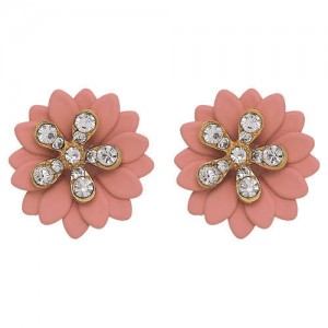 Rhinestone Embellished Daisy Design High Fashion Women Earrings - Pink