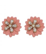 Rhinestone Embellished Daisy Design High Fashion Women Earrings - Pink