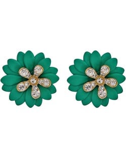 Rhinestone Embellished Daisy Design High Fashion Women Earrings - Green