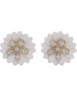 Rhinestone Embellished Daisy Design High Fashion Women Earrings - White