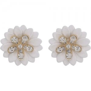 Rhinestone Embellished Daisy Design High Fashion Women Earrings - White