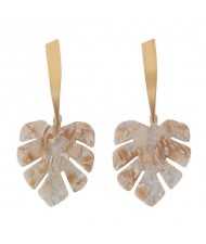 Acrylic Palm Leaves Design Women Fashion Statement Earrings - White