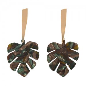 Acrylic Palm Leaves Design Women Fashion Statement Earrings - Black