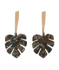 Acrylic Palm Leaves Design Women Fashion Statement Earrings - Black