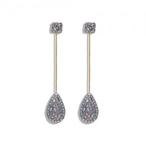 Rhinestone Shining Dangling Waterdrop Event Style Women Statement Earrings