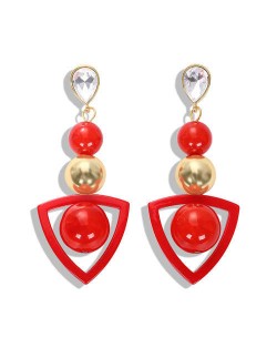 Resin Gems Dangling Beads Cluster Design Women Fashion Earrings - Red