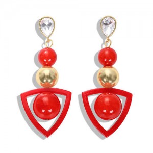 Resin Gems Dangling Beads Cluster Design Women Fashion Earrings - Red