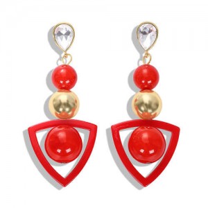 Resin Gems Dangling Beads Cluster Design Women Fashion Earrings - Red