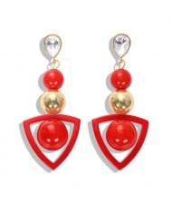 Resin Gems Dangling Beads Cluster Design Women Fashion Earrings - Red