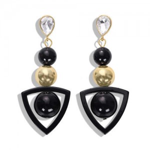 Resin Gems Dangling Beads Cluster Design Women Fashion Earrings - Black